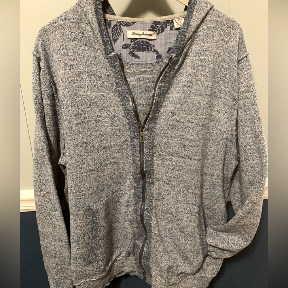 Tommy Bahama Blue Sweater Full Zip Up Front Pockets Hoodie